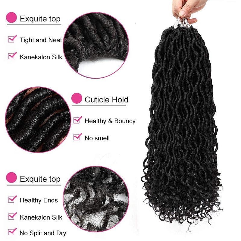 Ali Bling 6Pcs/Lot Goddess Locs Crochet Hair 14 Inch Wavy Curly Faux Locs Braids Goddess Braids Crochet Goddess Curly Faux Locs Crochet Hair Curly Braiding with Culry End (14" 6 Packs, #1B) - Image 5